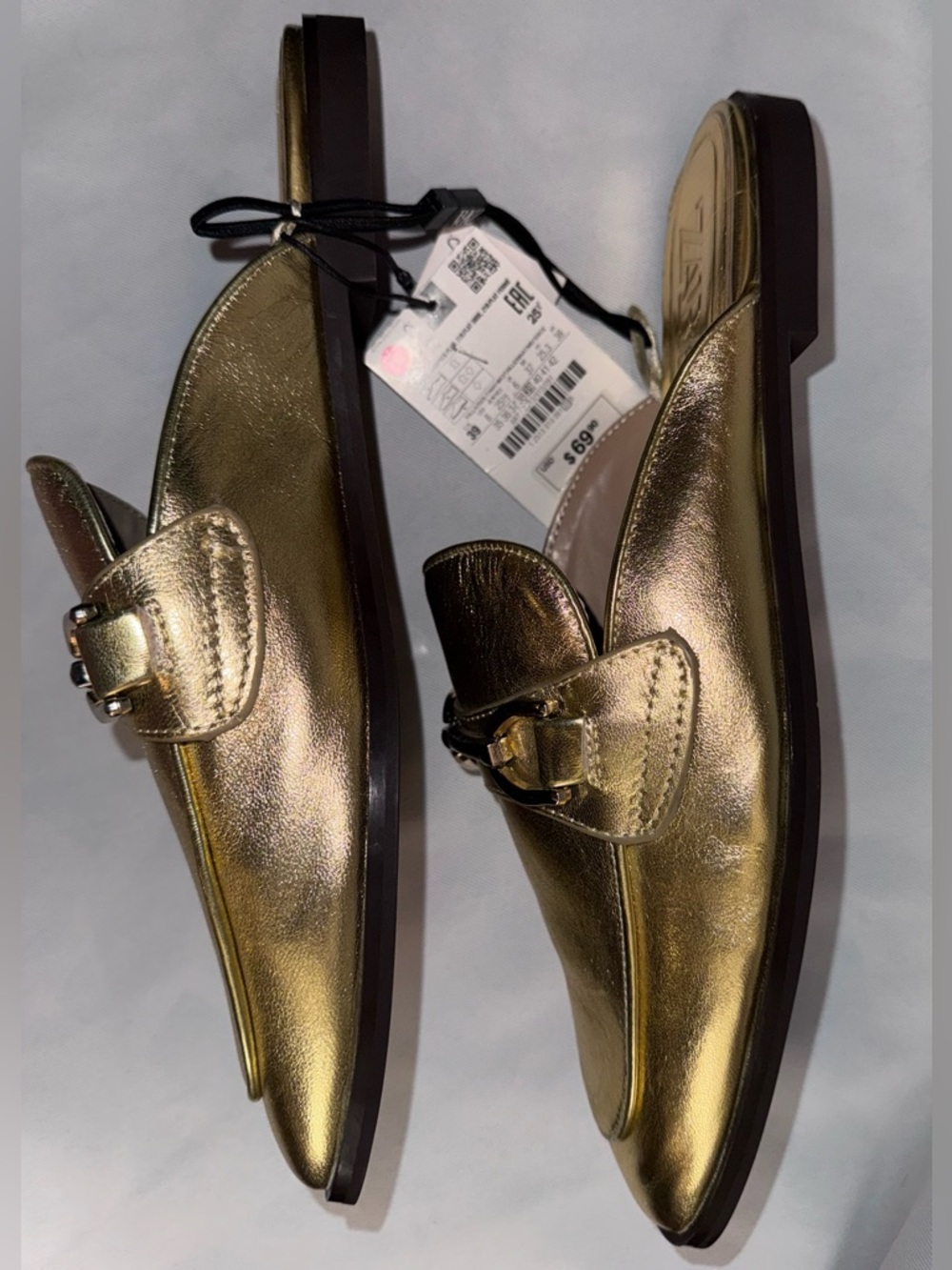 Zara Women’s Metallic Gold Slip-On Mules with Bit Detail, Size 39 New with Tags - Picture 6 of 11